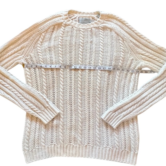 VINCE Wool Cashmere Chunky Cable Knit Sweater Cream Large L Unisex - Picture 11 of 14